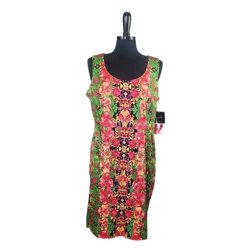 R&K Originals Cotton Floral Dress Pink Green Tropical Resort Retro 16